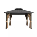 10 Ft. X 10 Ft. Double Galvanized Steel Roof Aluminum Frame Outdoor Patio Hardtop Gazebo with Netting and Curtains