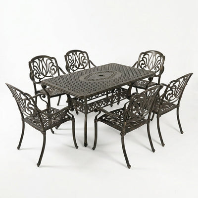 Patio Dining Set Built for Family Gatherings, 6 Chairs, Rectangular Table, Indoor Outdoor Use