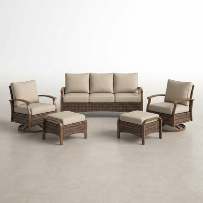 Outdoor Patio Furniture Set Built for Year-Round Entertaining, 5 Pieces, Swivel Rocker Chairs, Fire Pit Table