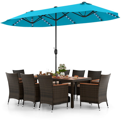 10 Piece Outdoor Dining Set with 15 Feet Double-Sided Twin Patio Umbrella