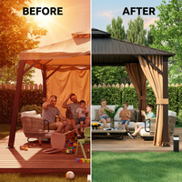12 X 12 Feet Double-Roof Patio Hardtop Gazebo with Galvanized Steel Roof Netting and Curtains — Before & After