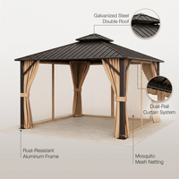 12 X 12 Feet Double-Roof Patio Hardtop Gazebo with Galvanized Steel Roof Netting and Curtains — infographic
