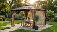 12 X 12 Feet Double-Roof Patio Hardtop Gazebo with Galvanized Steel Roof Netting and Curtains — Lifestyle
