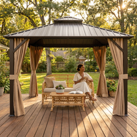12 X 12 Feet Double-Roof Patio Hardtop Gazebo with Galvanized Steel Roof Netting and Curtains — Lifestyle