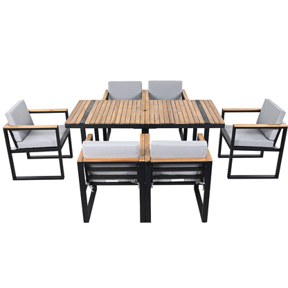 7 Pieces Outdoor Dining Set Patio Dining Table And Chair Set With And Removable Cushions For Patio