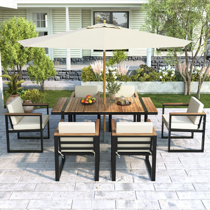 7 Pieces Outdoor Dining Set Patio Dining Table And Chair Set With And Removable Cushions For Patio