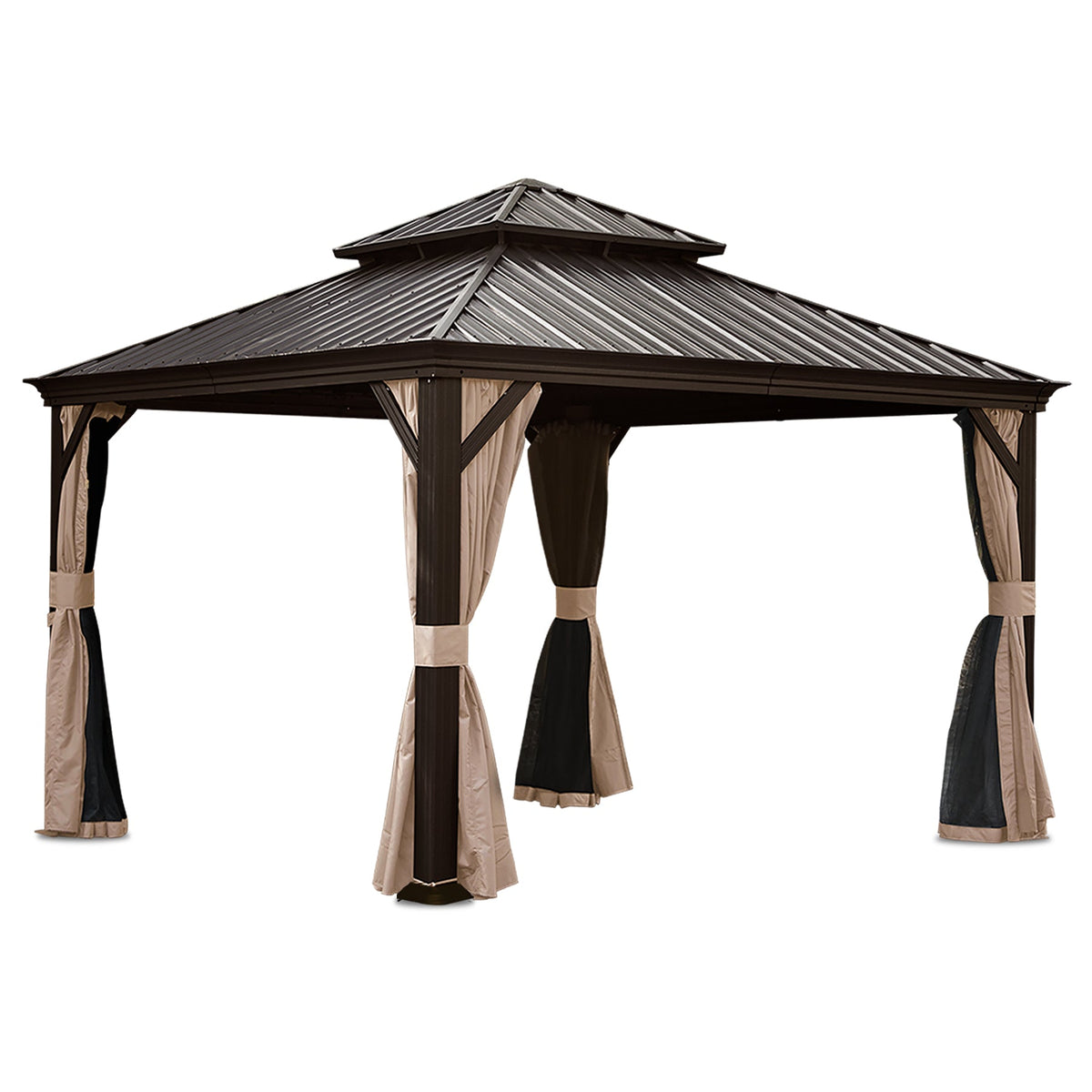 13x13FT Outdoor Hardtop Gazebo with Galvanized Steel Double Roof
