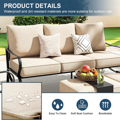 Patio Furniture Set,Metal Patio Furniture Sets,Beige Modern Outdoor Furniture,5 Piece Outdoor Patio Furniture with 5.75" Extra Thick Cushion for Backyard,Garden（Include Waterproof Covers）
