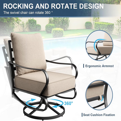 Patio Furniture Set,Metal Patio Furniture Sets,Beige Modern Outdoor Furniture,5 Piece Outdoor Patio Furniture with 5.75" Extra Thick Cushion for Backyard,Garden（Include Waterproof Covers）