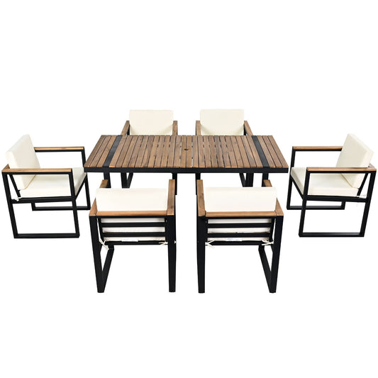 7 Pieces Outdoor Dining Set Patio Dining Table And Chair Set With And Removable Cushions For Patio