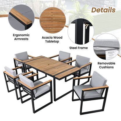 7 Pieces Outdoor Dining Set Patio Dining Table And Chair Set With And Removable Cushions For Patio