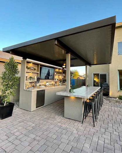 KoKoMo Outdoor Kitchen Pavilion – 20'x20' Luxury BBQ Island with 70" TV, Bar, Grill, Kegerator & More