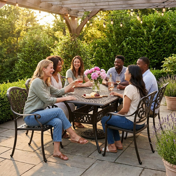 Patio Dining Set Built for Family Gatherings, 6 Chairs, Rectangular Table, Indoor Outdoor Use
