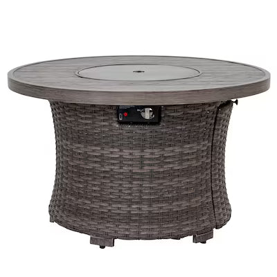 Tenaya Round Wicker FirePit Table with Metal Cover