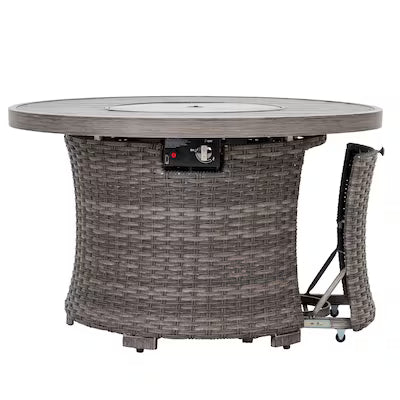 Tenaya Round Wicker FirePit Table with Metal Cover