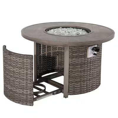 Tenaya Round Wicker Fire Pit Table – Wood-Grain 42"