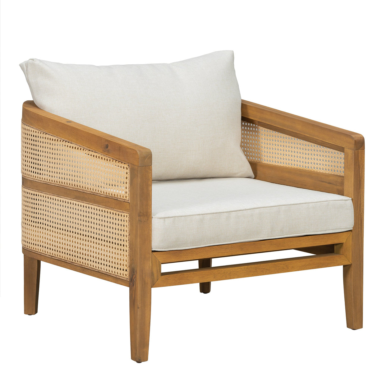 Acacia Wood Patio Furniture Set with Water-Resistant Cushions - Brown/Beige