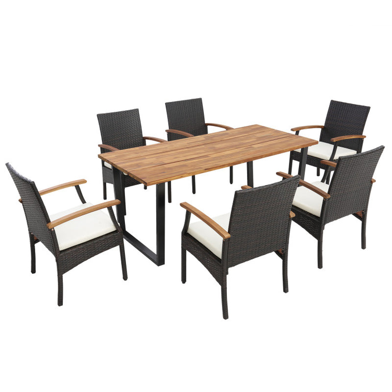 7 Pieces Rattan Patio Dining Set with Umbrella Hole