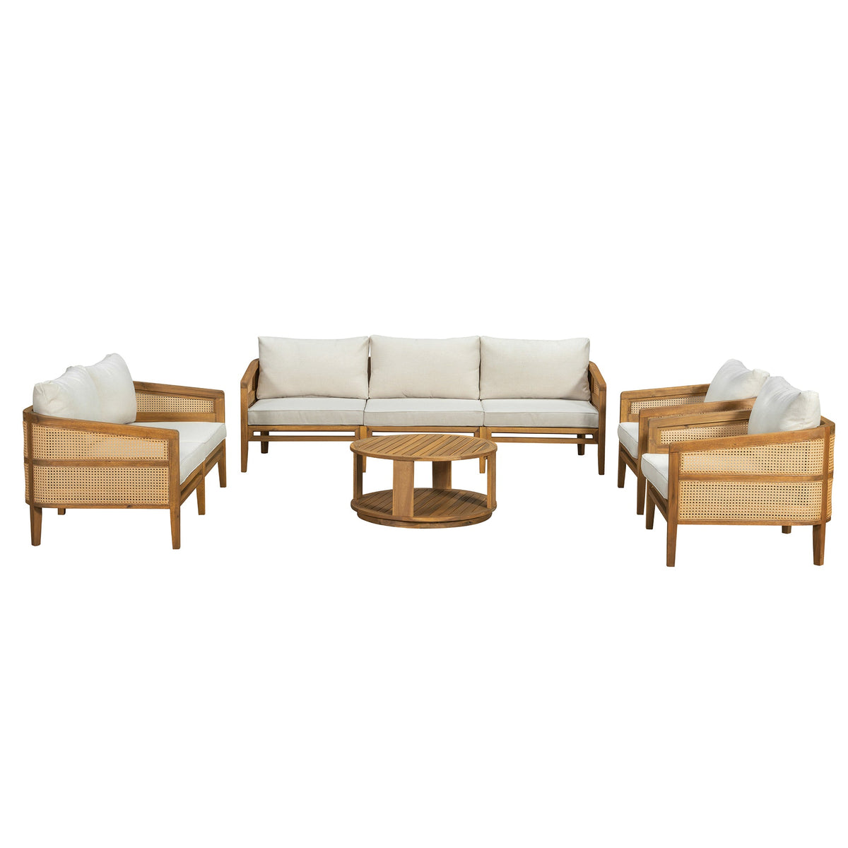 Acacia Wood Patio Furniture Set with Water-Resistant Cushions - Brown/Beige