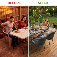 7-Piece Aluminum Outdoor Patio Dining Set with Grey Cushion — Before & After