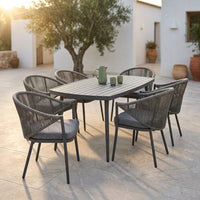 7-Piece Aluminum Outdoor Patio Dining Set with Grey Cushion — Studio Shot