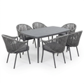 Outdoor Patio Dining Set Designed for All-Weather Use, 7-Piece Aluminum, Woven Rope Chairs, Grey Cushions