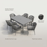7-Piece Aluminum Outdoor Patio Dining Set with Grey Cushion — infographic