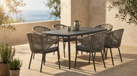 7-Piece Aluminum Outdoor Patio Dining Set with Grey Cushion — Lifestyle