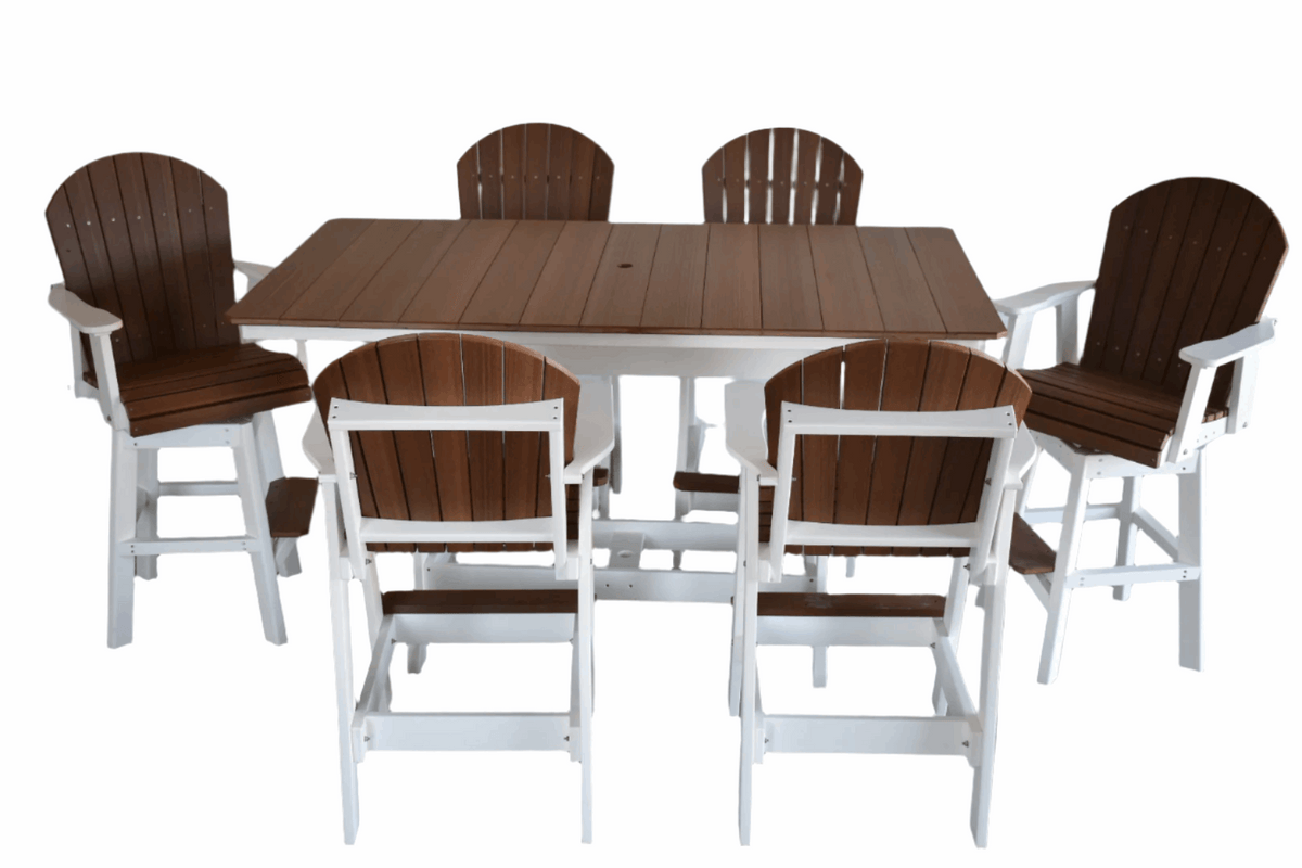 7 pc Table Set - 6' Rectangular Table with 2x Swivel Adirondack Chairs & 4x  Adirondack Chairs - In Dining, Counter &  Bar Height