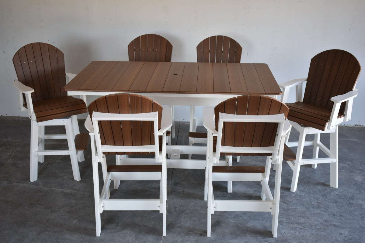 7 pc Table Set - 6' Rectangular Table with 2x Swivel Adirondack Chairs & 4x  Adirondack Chairs - In Dining, Counter &  Bar Height