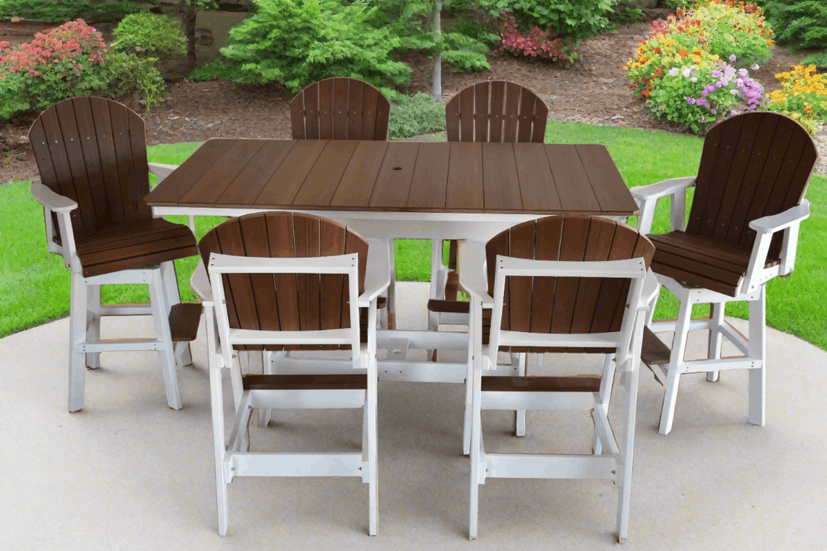 7 pc Table Set - 6' Rectangular Table with 2x Swivel Adirondack Chairs & 4x  Adirondack Chairs - In Dining, Counter &  Bar Height