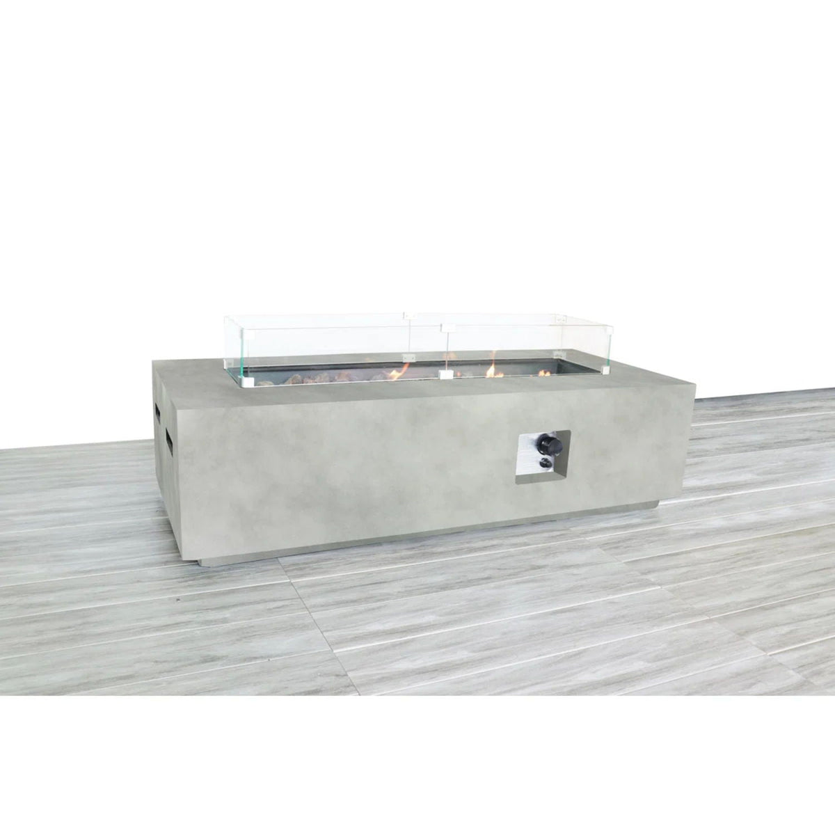 Rectangular Propane Fire Pit Table With Fiber Reinforcement And Adjustable Flame Control - Gray