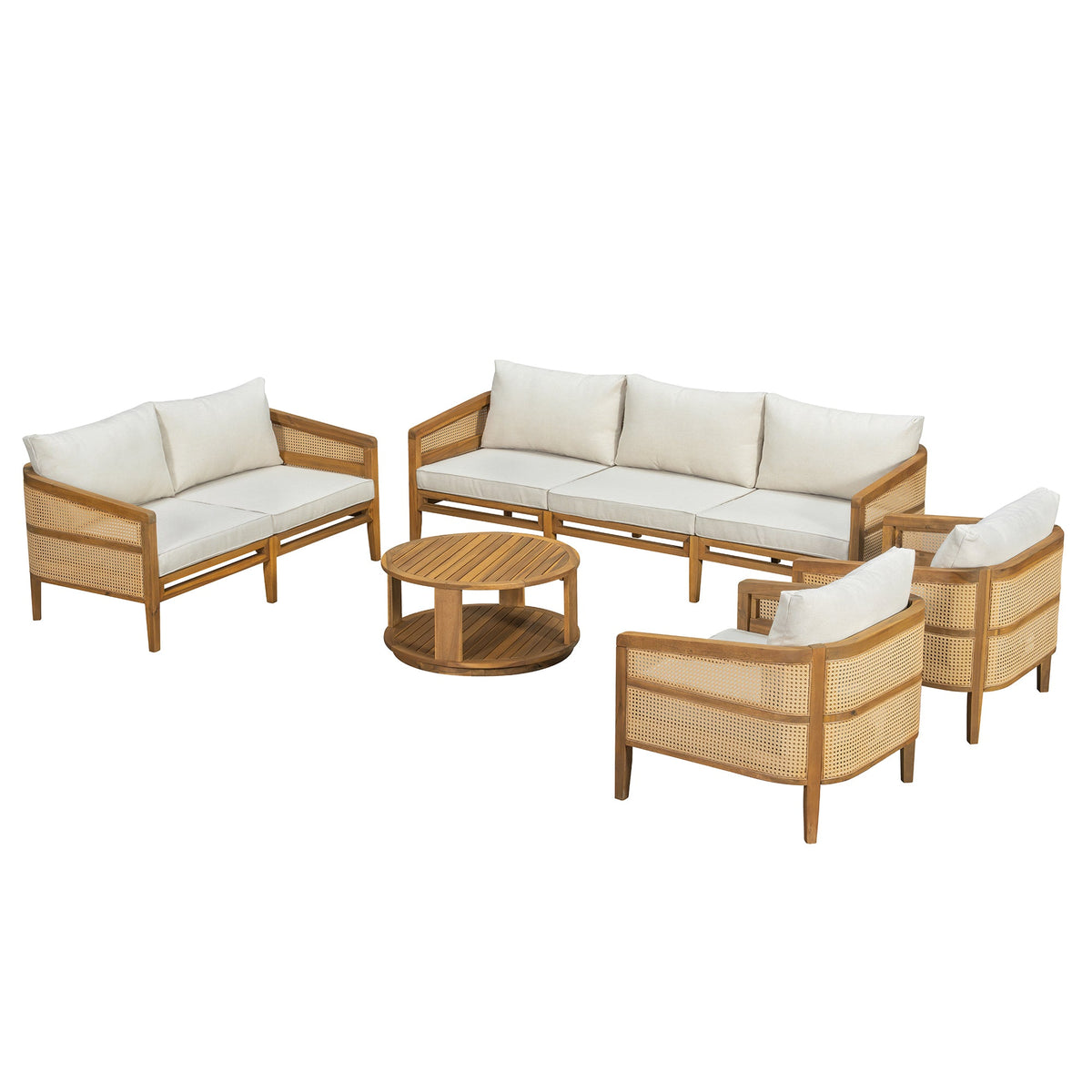 Acacia Wood Patio Furniture Set with Water-Resistant Cushions - Brown/Beige