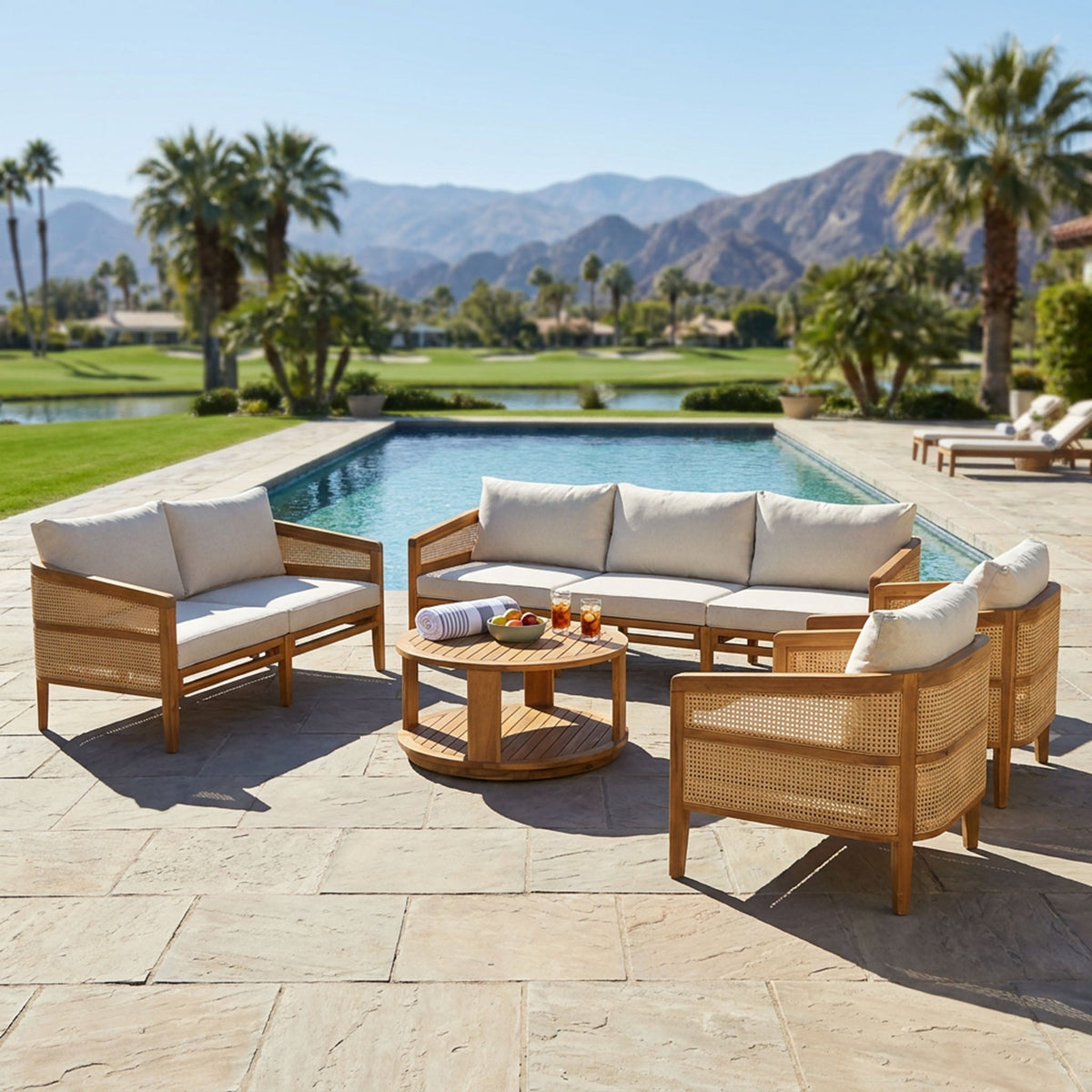 Acacia Wood Patio Furniture Set with Water-Resistant Cushions - Brown/Beige
