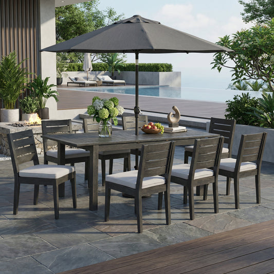9-Piece Outdoor Dining Set, Extendable Acacia Wood Patio Table