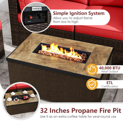 7 Pieces Outdoor Furniture Set with 32 Inch Fire Pit Table and Propane Tank Cover