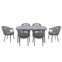 7-Piece Aluminum Outdoor Patio Dining Set with Grey Cushion