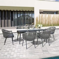 7-Piece Aluminum Outdoor Patio Dining Set with Grey Cushion
