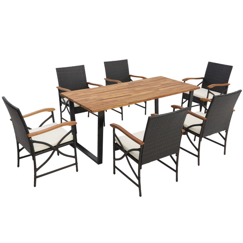 7 Pieces Rattan Patio Dining Set with Umbrella Hole