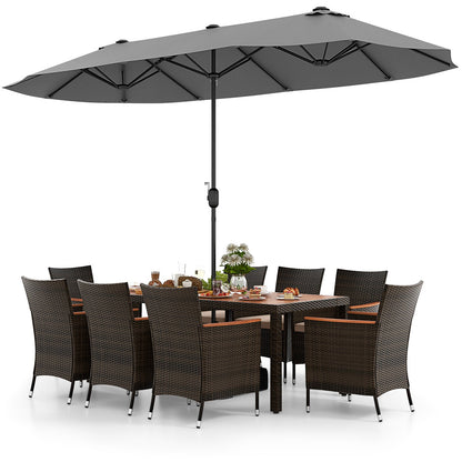 10 Piece Outdoor Dining Set with 15 Feet Double-Sided Twin Patio Umbrella