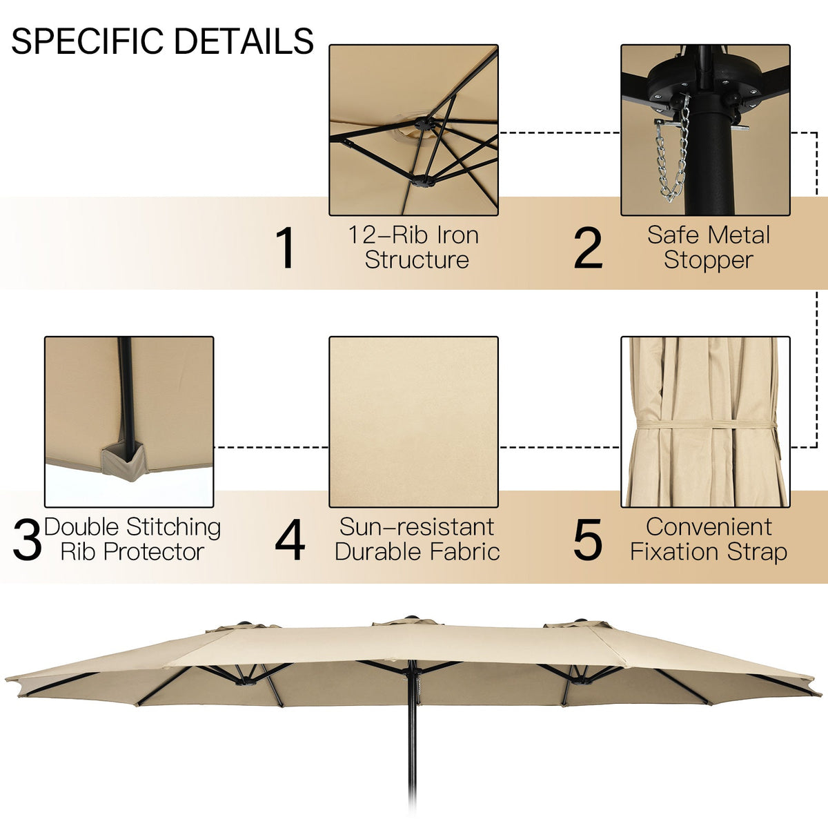 10 Piece Outdoor Dining Set with 15 Feet Double-Sided Twin Patio Umbrella