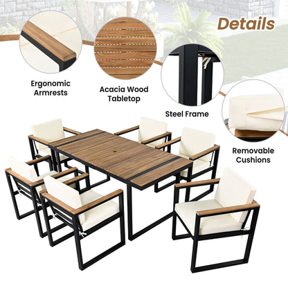 7 Pieces Outdoor Dining Set Patio Dining Table And Chair Set With And Removable Cushions For Patio