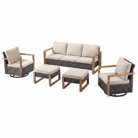 Outdoor Patio Furniture Set Built for Year-Round Entertaining, 5 Pieces, Swivel Rocker Chairs, Fire Pit Table