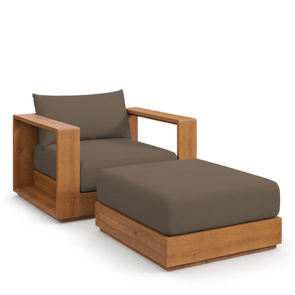 Tahoe 2-Piece Outdoor Patio Acacia Wood Armchair and Ottoman Set by Modway