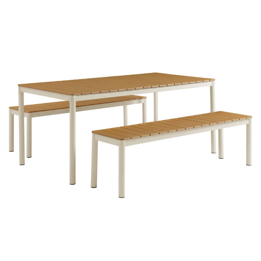 Finn Outdoor Patio Aluminum Faux Wood Dining Set with Benches by Modway