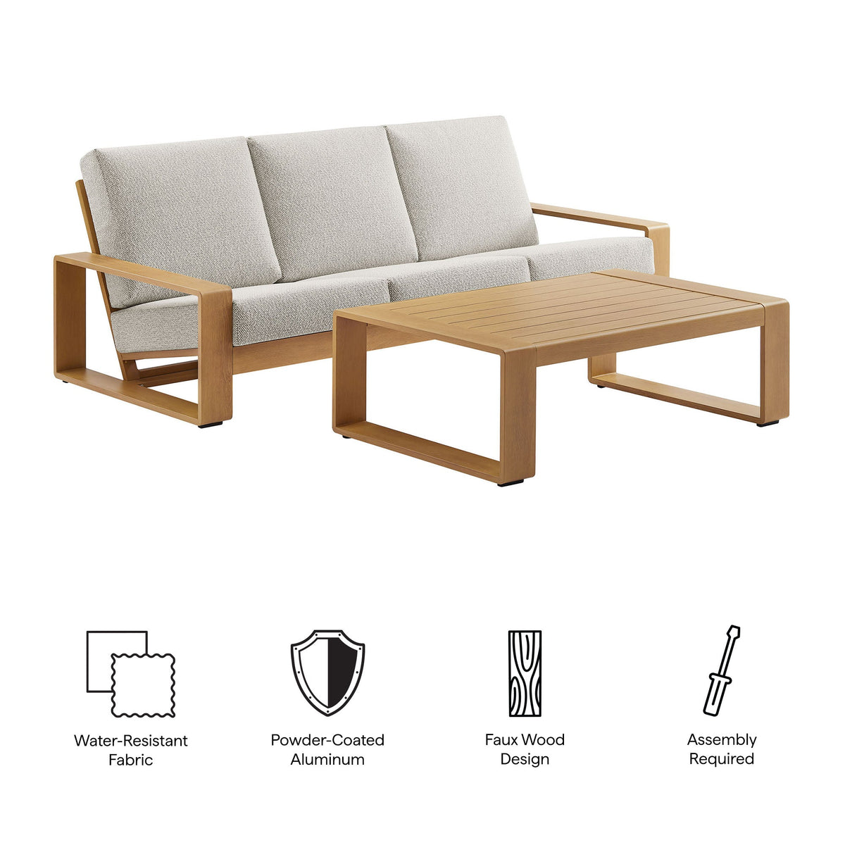 Lirienne 2-Piece Outdoor Patio Aluminum Faux Wood Furniture Set