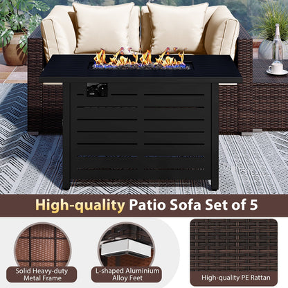 Heavy-duty Frame Rattan Sofa Set with 60000 BTU Firepit Table