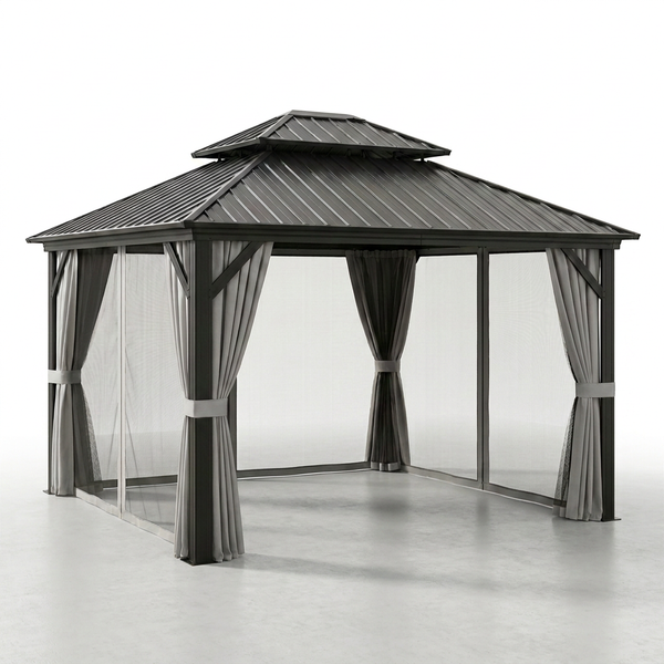 Patio Gazebo Built for All-Weather Use, 10x10 Hardtop, Galvanized Steel Roof, Aluminum Frame — Studio Shot