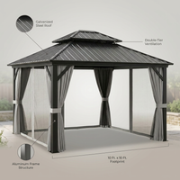 Patio Gazebo Built for All-Weather Use, 10x10 Hardtop, Galvanized Steel Roof, Aluminum Frame — infographic