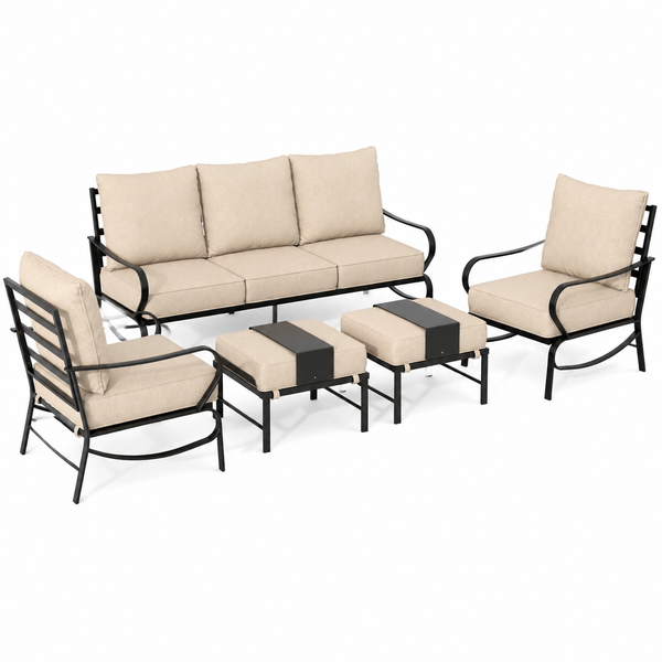 Patio Furniture Set,Metal Patio Furniture Sets,Beige Modern Outdoor Furniture,5 Piece Outdoor Patio Furniture with 5.75" Extra Thick Cushion for Backyard,Garden（Include Waterproof Covers）
